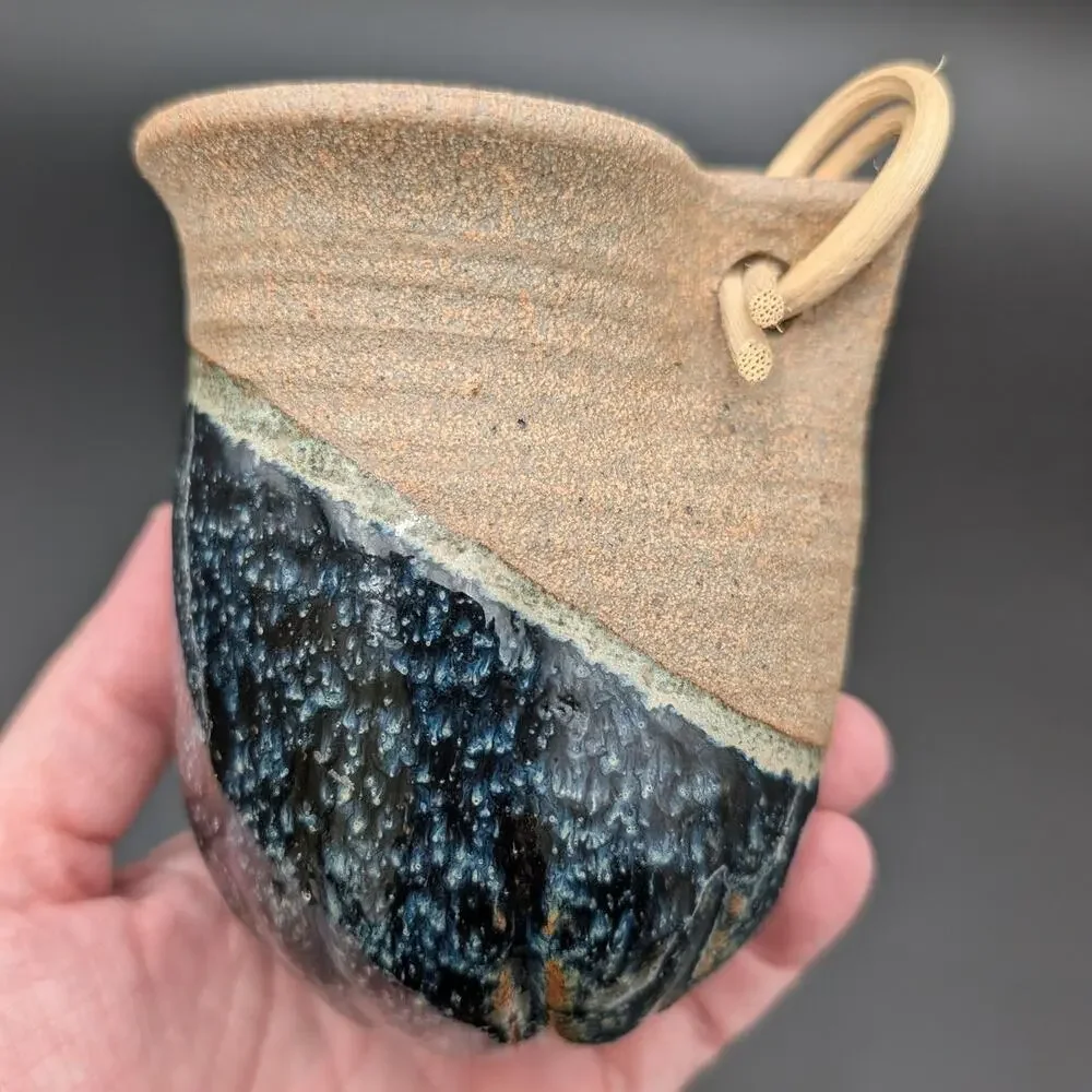 Studio Pottery Hanging Wall Pocket Vase Air Plant Holder Stoneware Drip Glaze